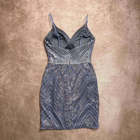 Ellie Wilde Mon Cheri Sleeveless Tulle Glitter Sheath Dress Beaded Homecoming - Picture 3 of 7